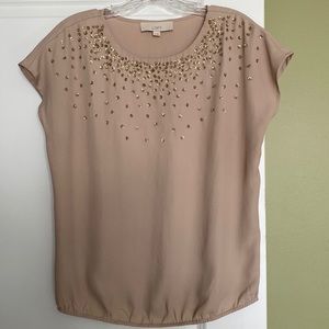 LOFT Tan With Gold Embellishment Top